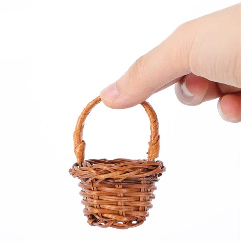 Set of ten mini handwoven flower baskets – shown in use