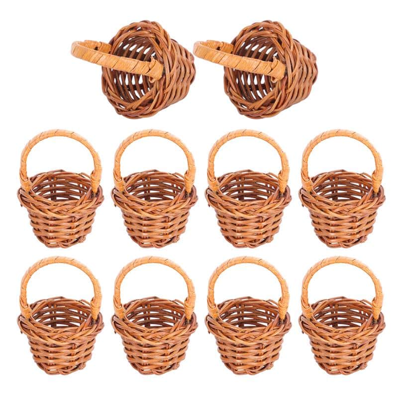 Set of ten mini handwoven flower baskets – multiple views