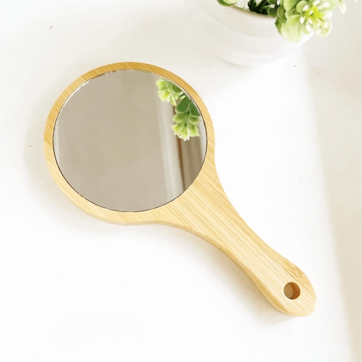 Round handmade braided bamboo mirror