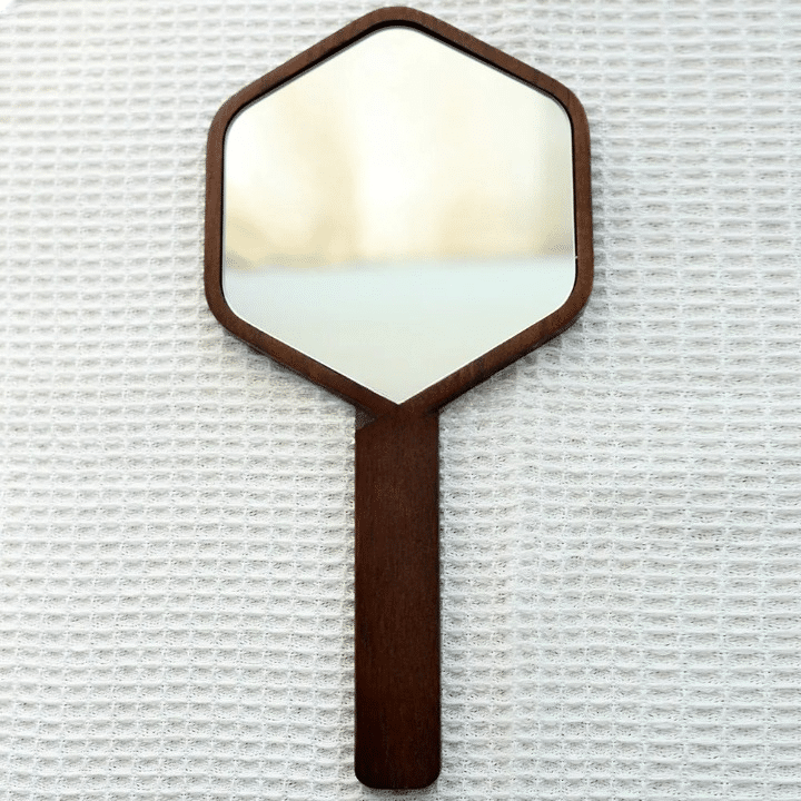 Vintage-style solid oak mirror with a rounded handle