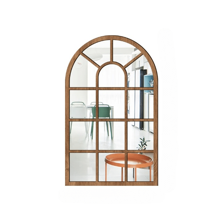 Wooden window pane wall mirror with crossbars