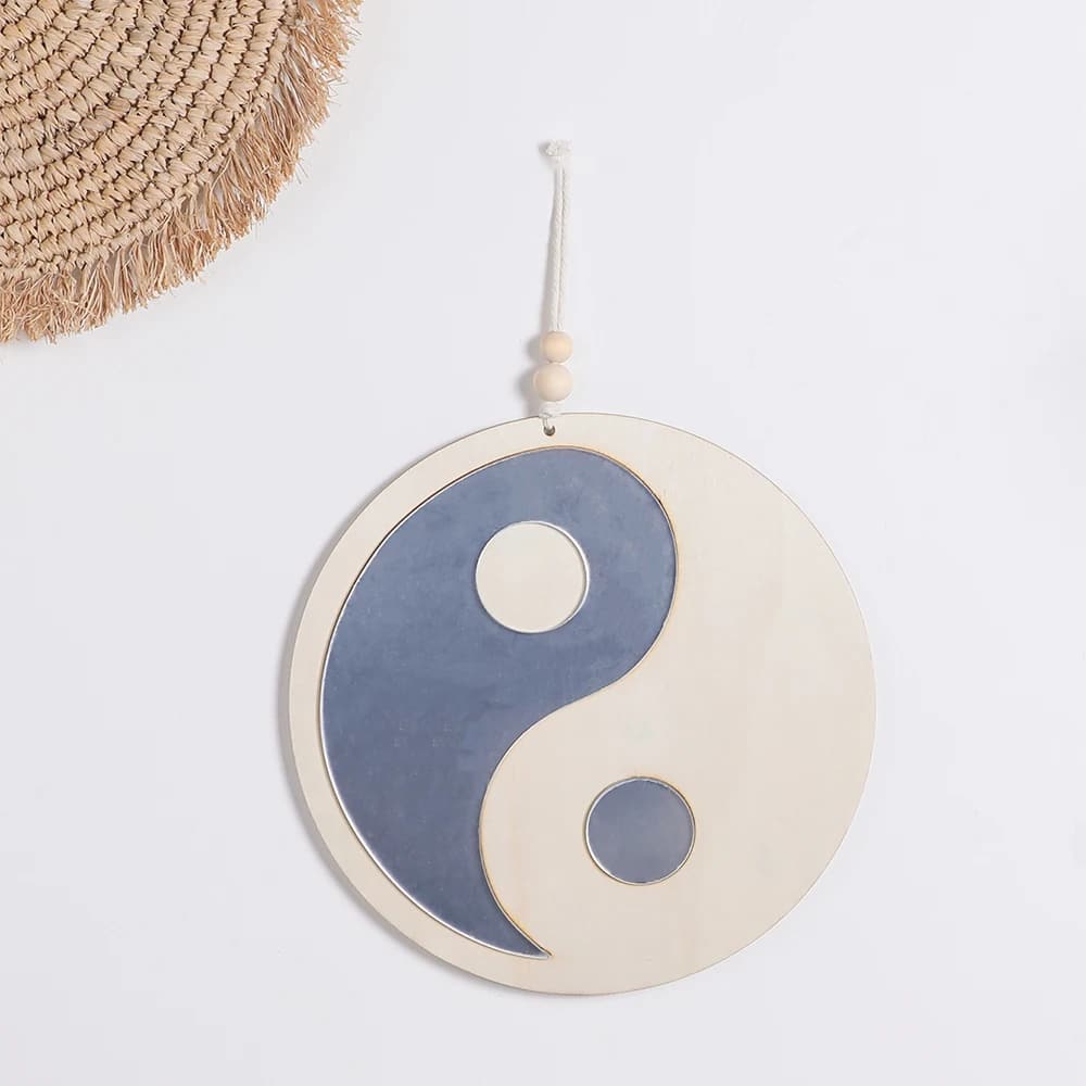 Wooden wall mirror in a yin and yang shape – another view