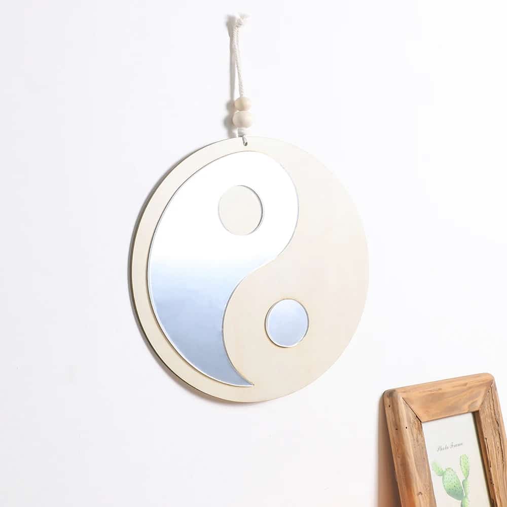 Wooden wall mirror in a yin and yang shape – another view (2)