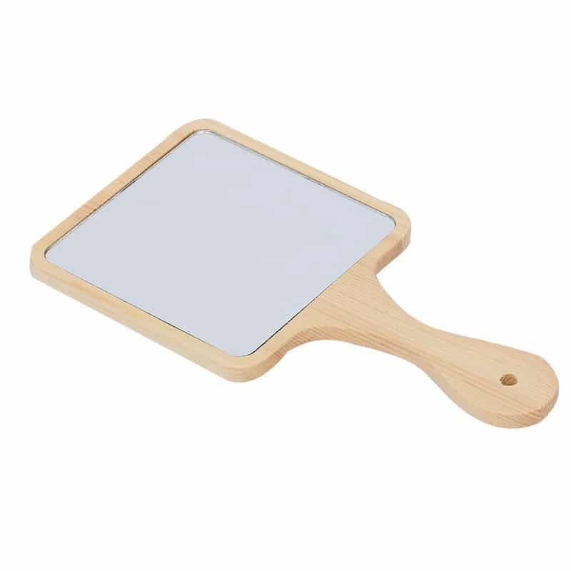 Square hand mirror with a turned wooden handle