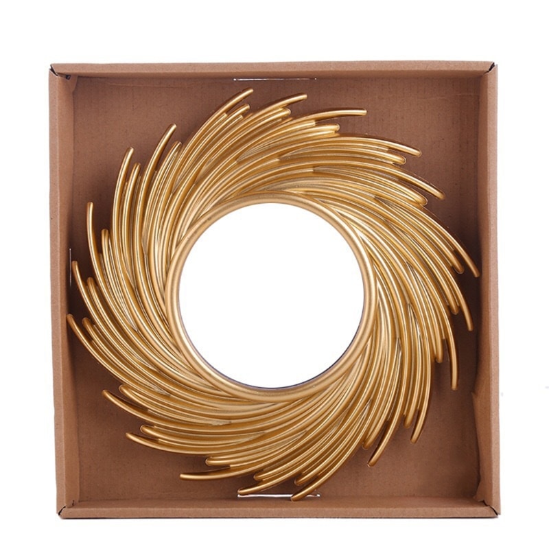 Round rattan vanity mirror with a discreet stand – shown in a room setting