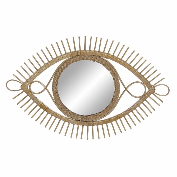 Eye-shaped rattan mirror tapered at both ends