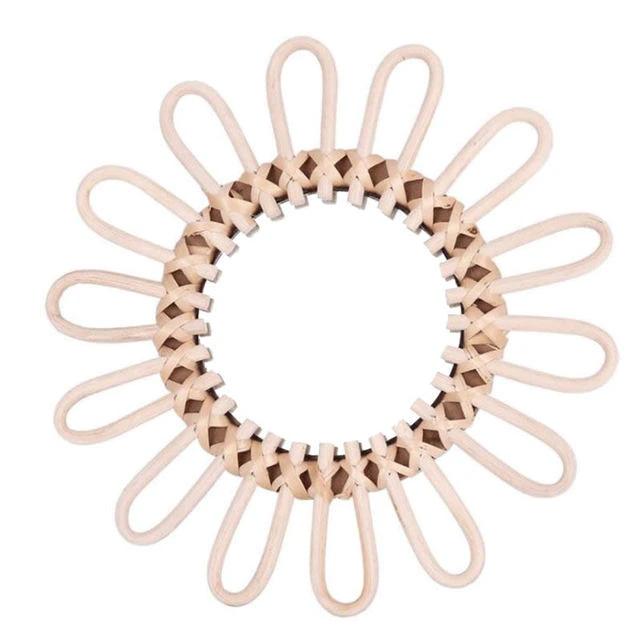 Light rattan flower mirror with large hand-braided petals