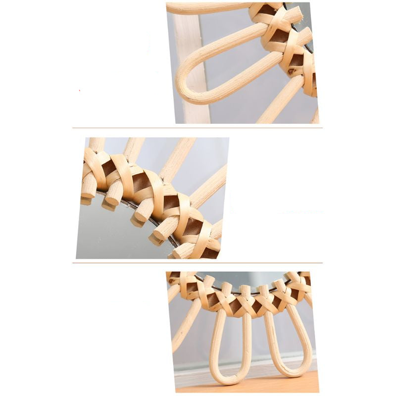 Light rattan flower mirror with large hand-braided petals – multiple views