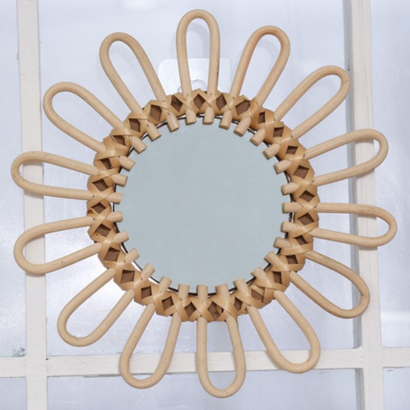 Light rattan flower mirror with large hand-braided petals – another view