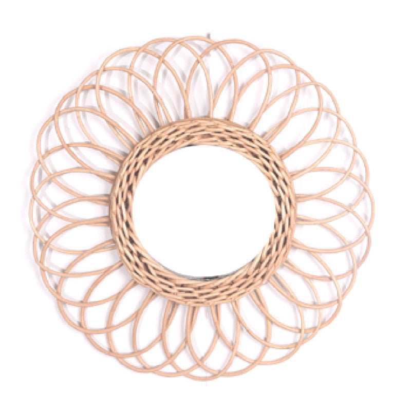 Spiral flower rattan mirror with handwoven petals
