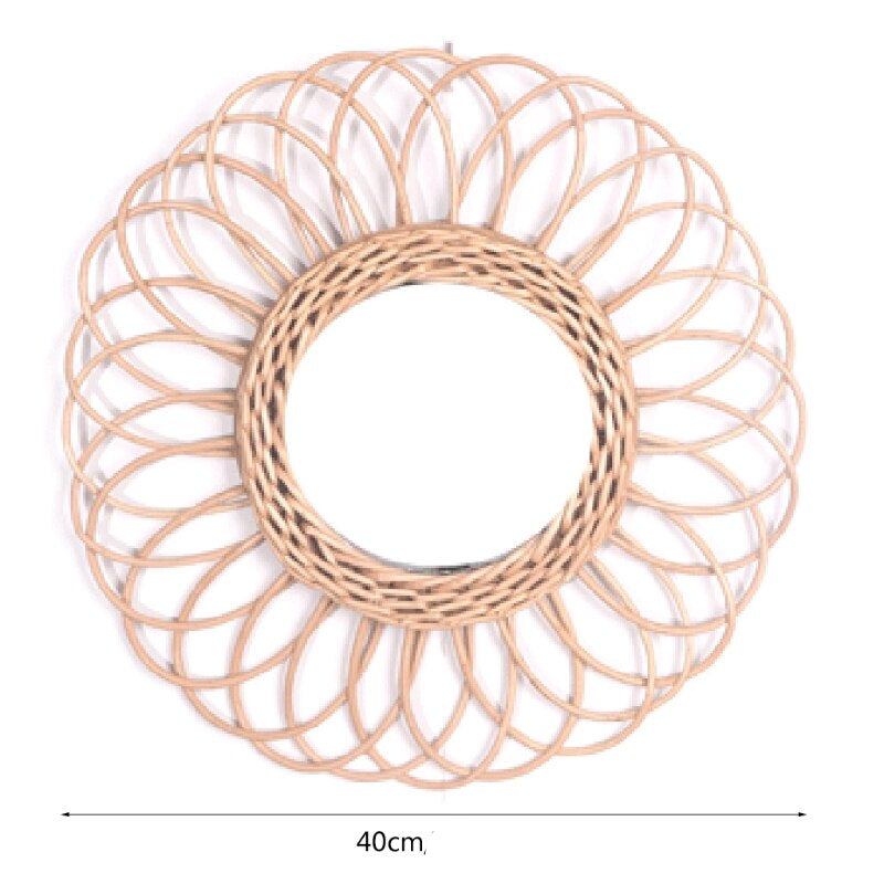 Spiral flower rattan mirror with handwoven petals – dimensions diagram