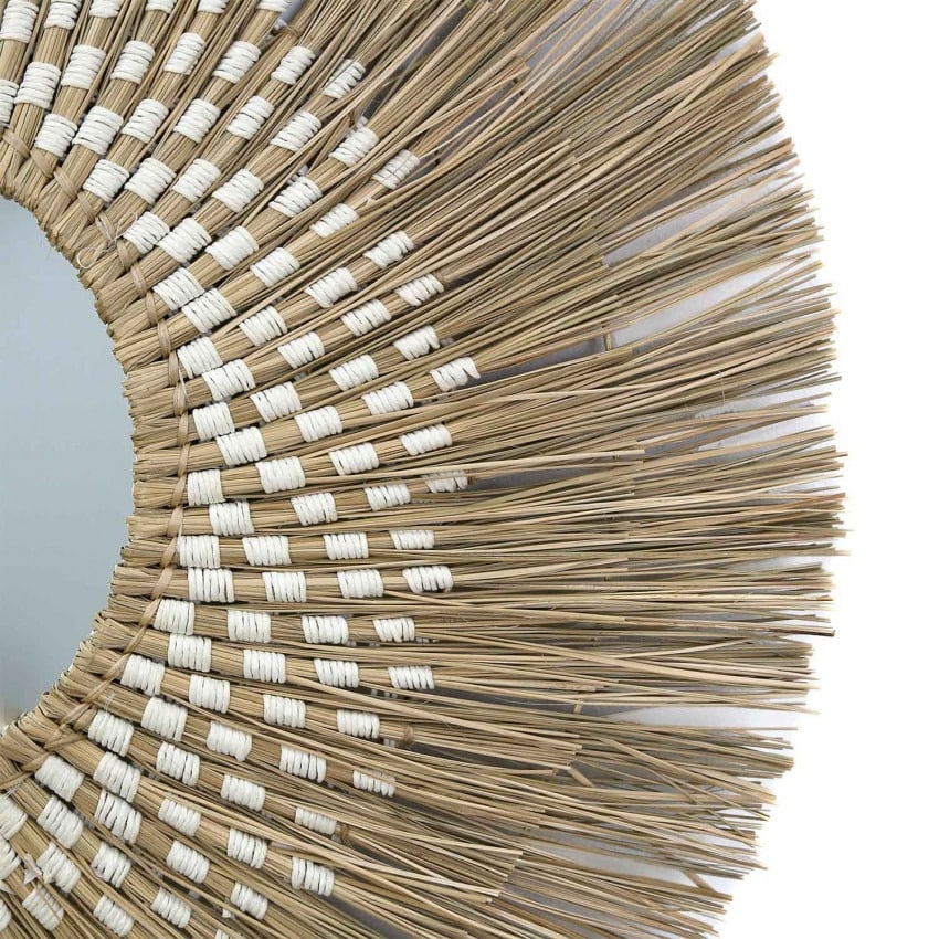 Boho round rattan wall mirror with an interlaced frame – close-up detail (2)