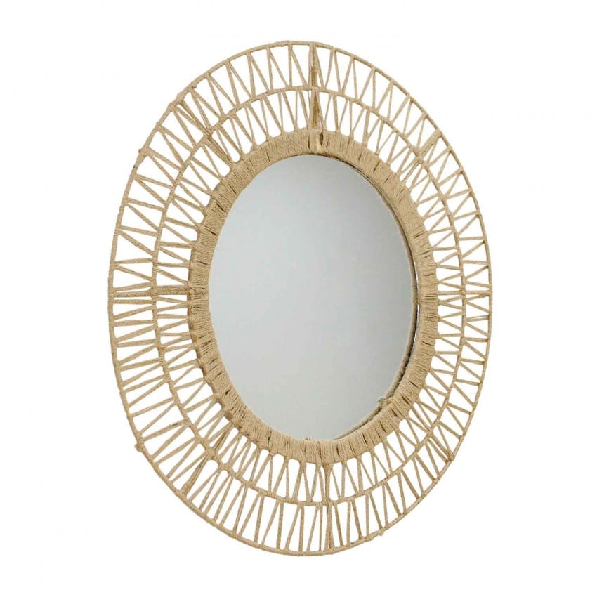 Natural rattan wall mirror with a tightly braided untreated frame – another view