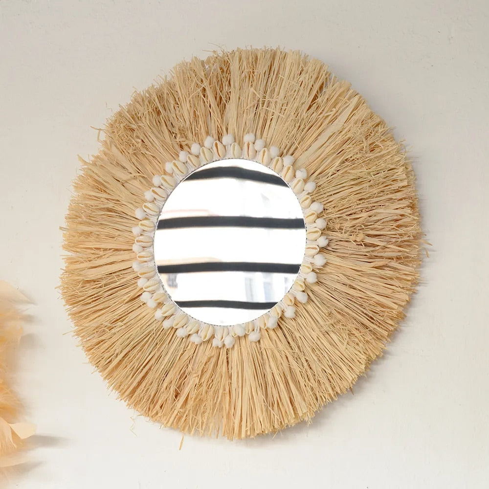 Hand-turned round wooden wall mirror with a clean frame – another view (2)