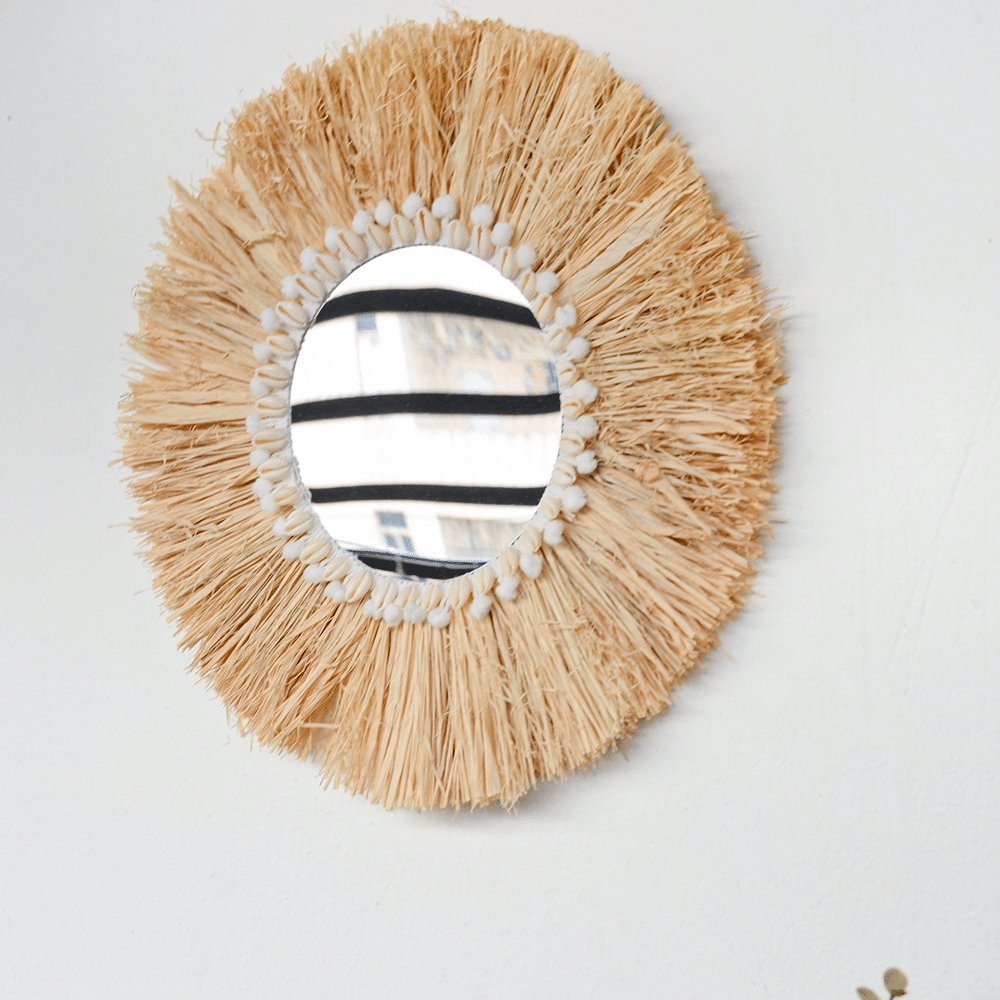 Hand-turned round wooden wall mirror with a clean frame