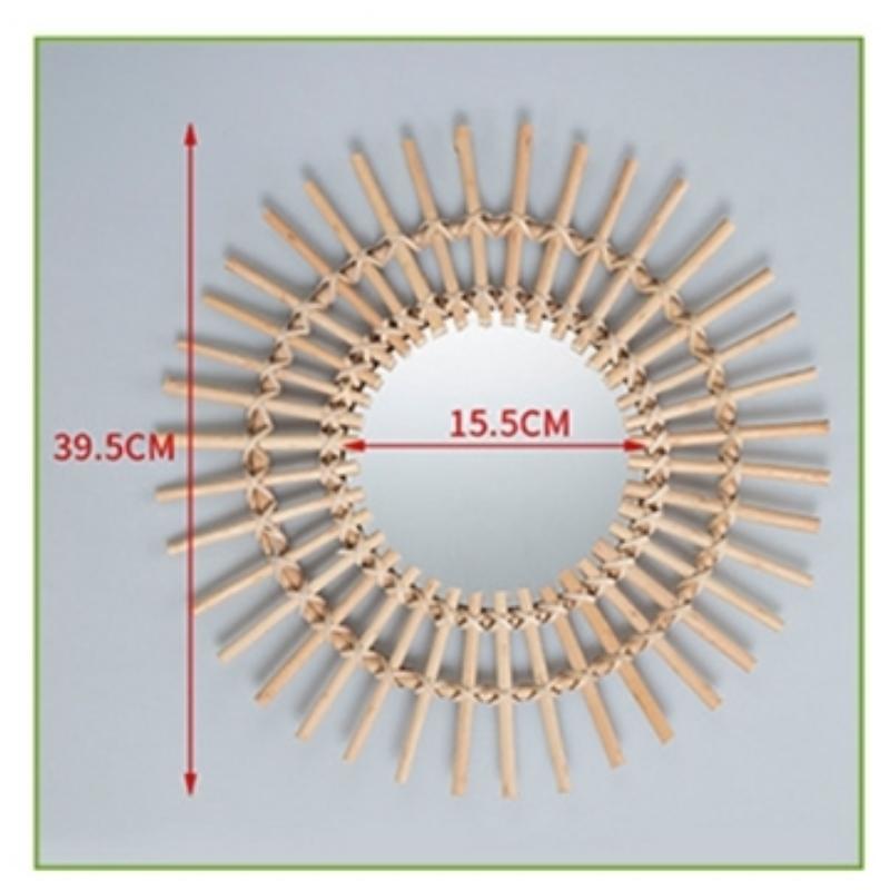 Rattan sunburst mirror with hand-braided rays in a star pattern – dimensions diagram