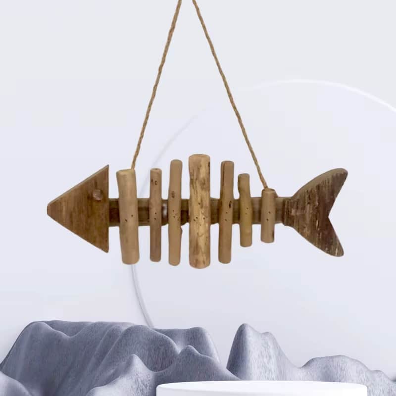 Carved wooden fish ornament – shown in a room setting (2)