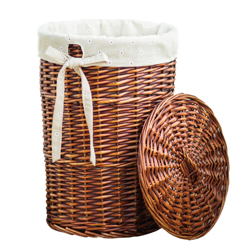 Dark rattan laundry basket with a fitted lid