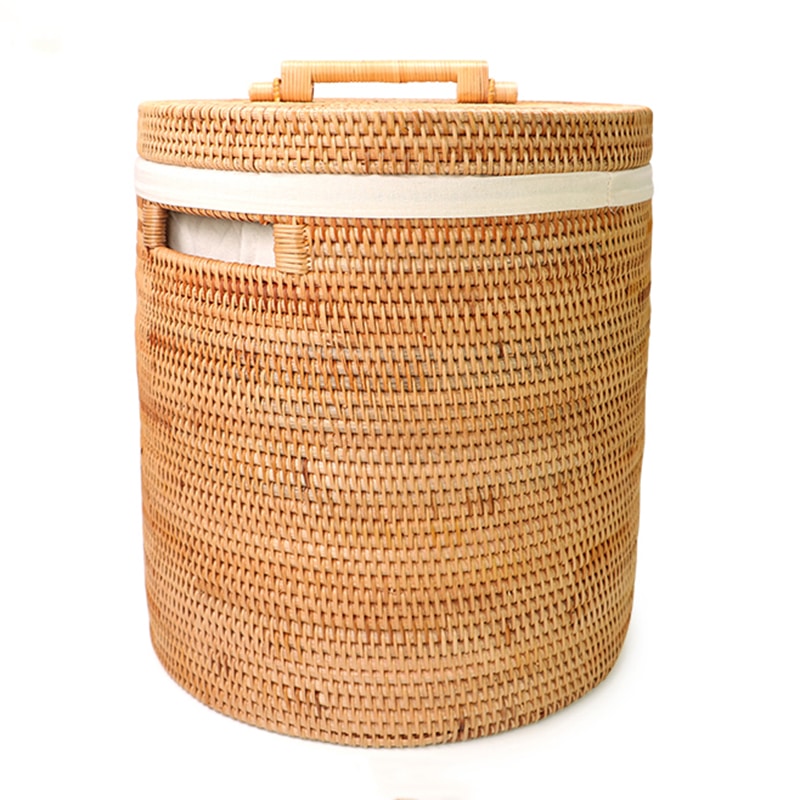 Modern rattan laundry basket with a lid and clean lines – another view
