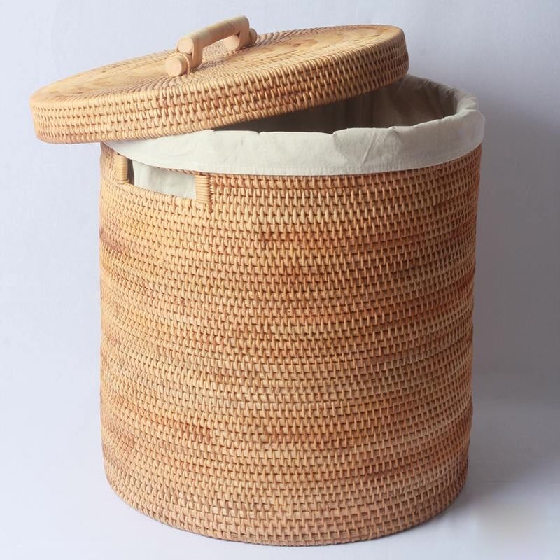 Modern rattan laundry basket with a lid and clean lines