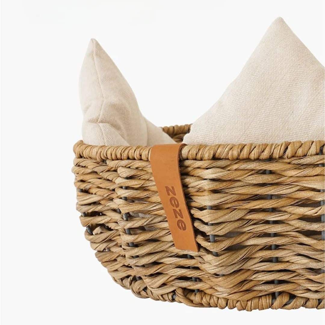 Compact handwoven natural wicker dog bed – another view