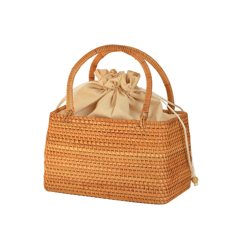 Rectangular handmade pure rattan picnic basket