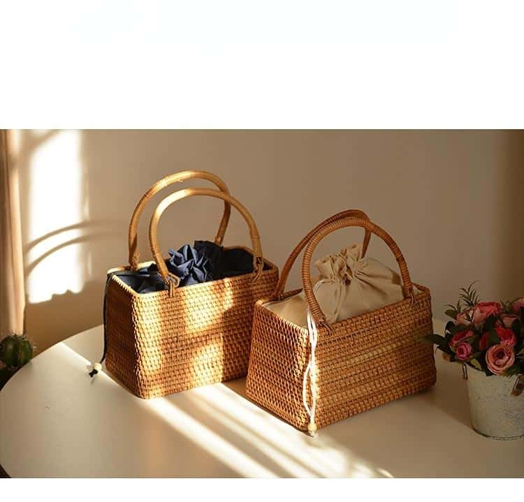 Rectangular handmade pure rattan picnic basket – shown in a room setting (2)