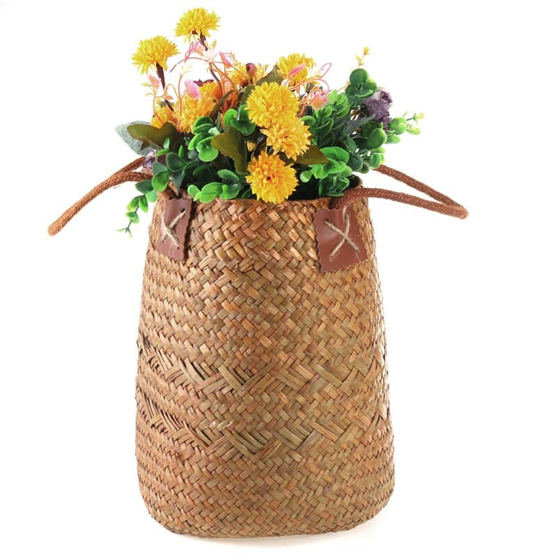 Natural color handwoven rattan storage basket – another view