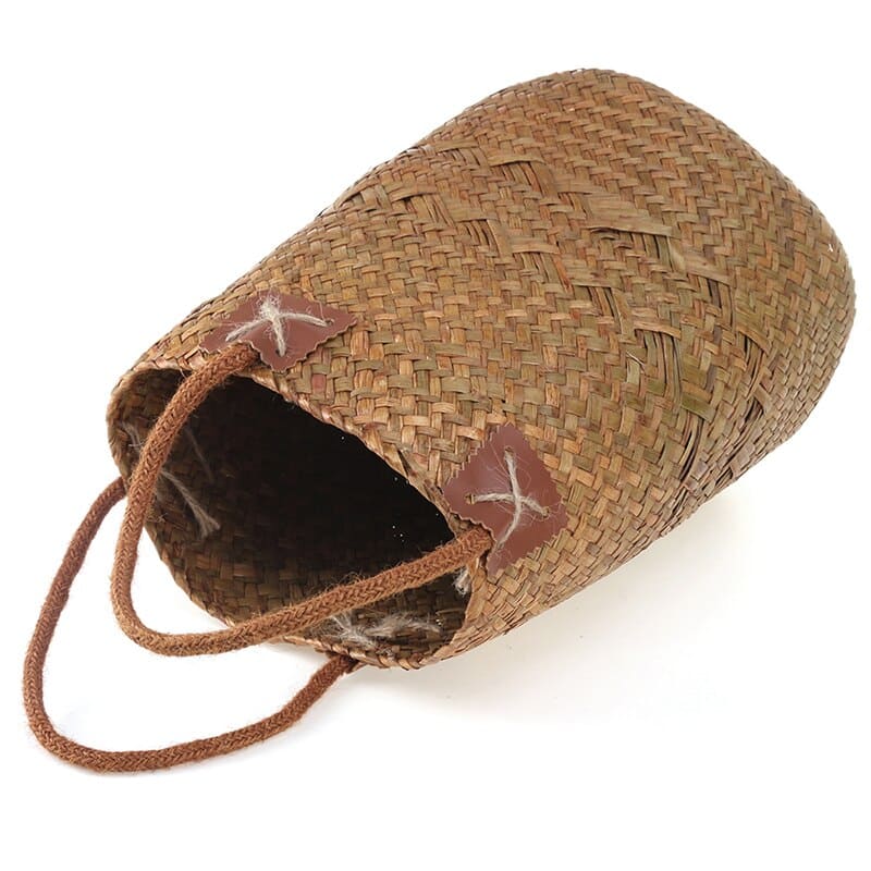 Natural color handwoven rattan storage basket – close-up detail