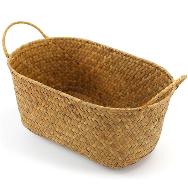 Natural wicker storage basket with side handles – another view