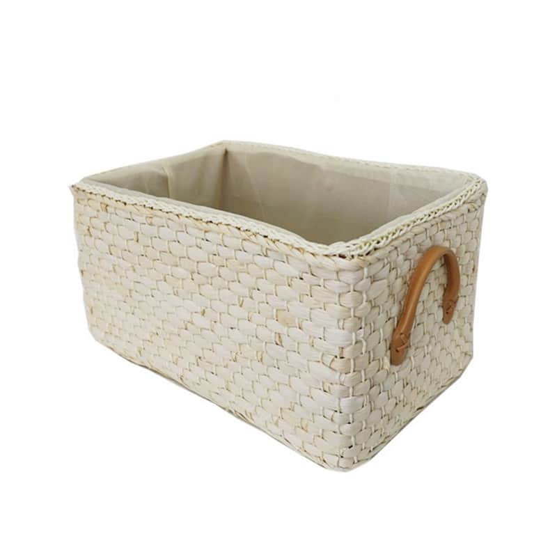 Handwoven wicker storage basket with two handles – white variant, another view