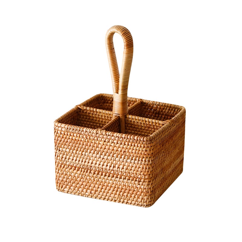 Open grid handwoven rattan storage basket