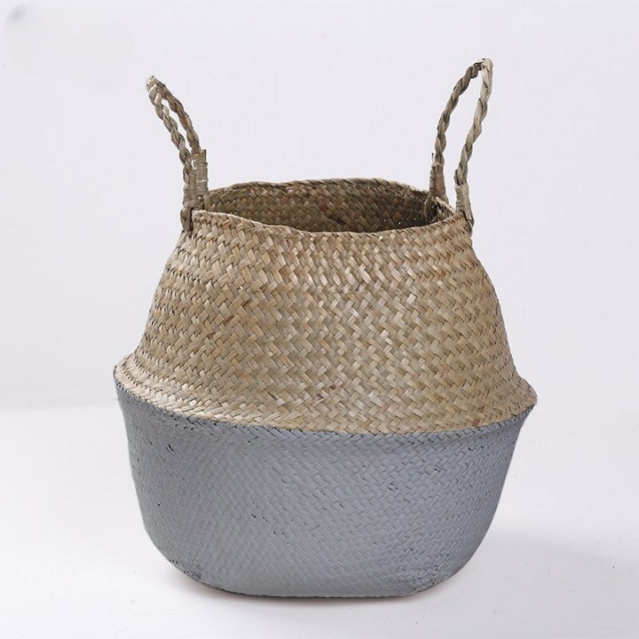 Smoky gray handmade rattan storage basket