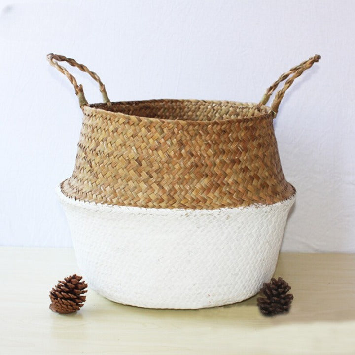 White handmade rattan storage basket
