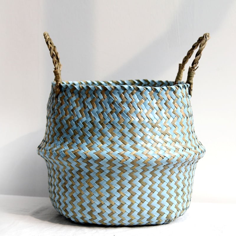 Boho striped foldable rattan storage basket