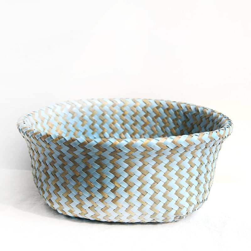 Boho striped foldable rattan storage basket – close-up detail