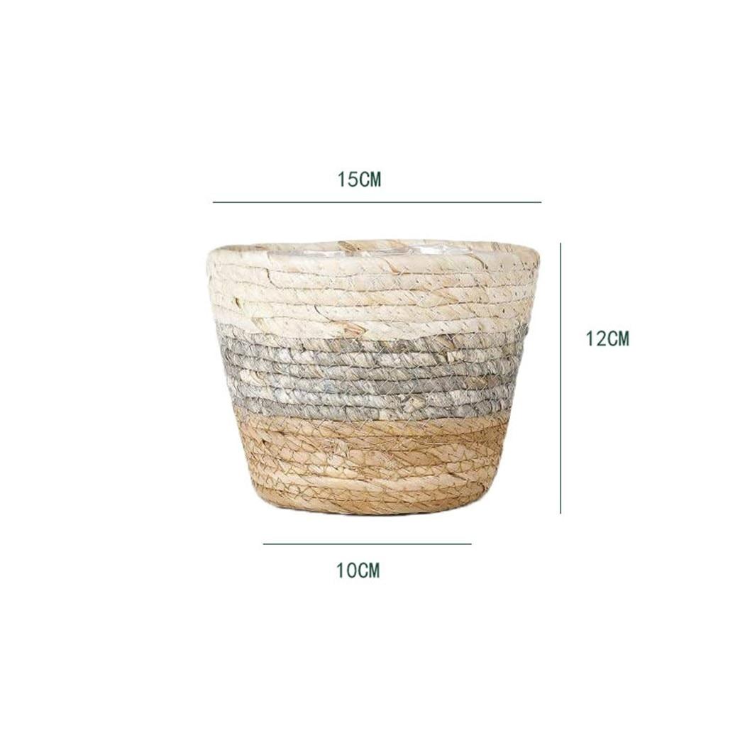 Woven rattan storage basket with integrated handles – dimensions diagram