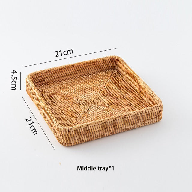 Rectangular handwoven rattan storage basket – M variant, dimensions diagram