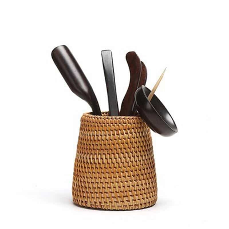 Golden woven rattan household basket – another view (2)