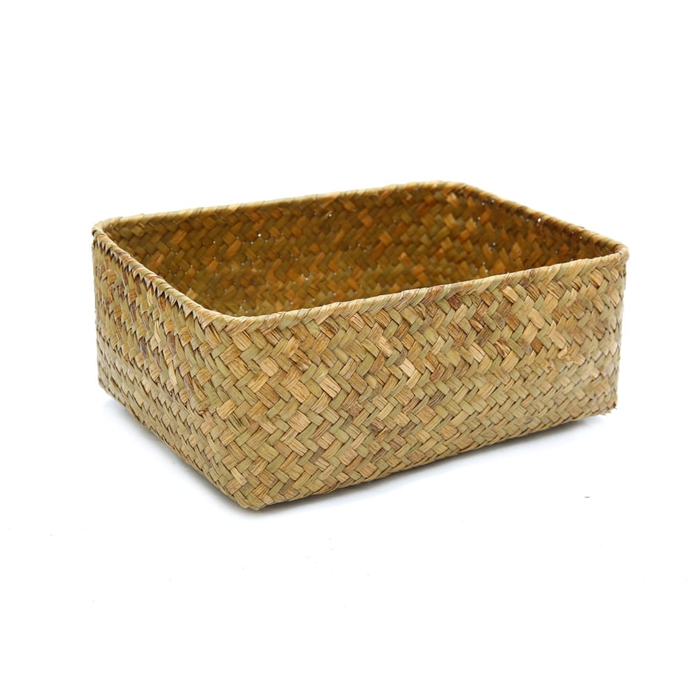 Structured rectangular handwoven rattan storage basket