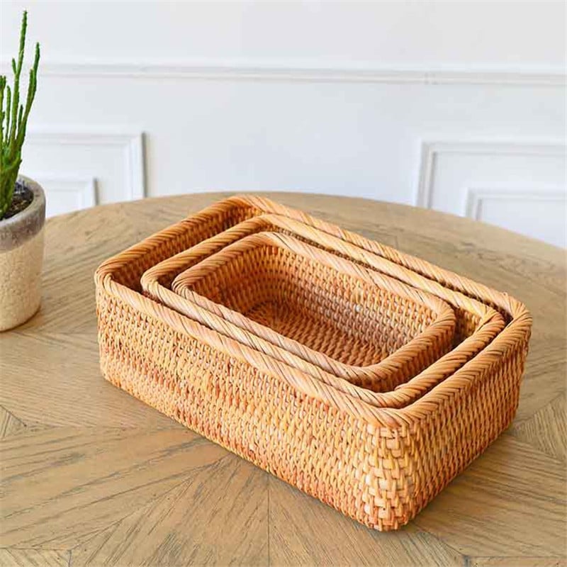 Rectangular handwoven rattan pantry basket – shown in a room setting