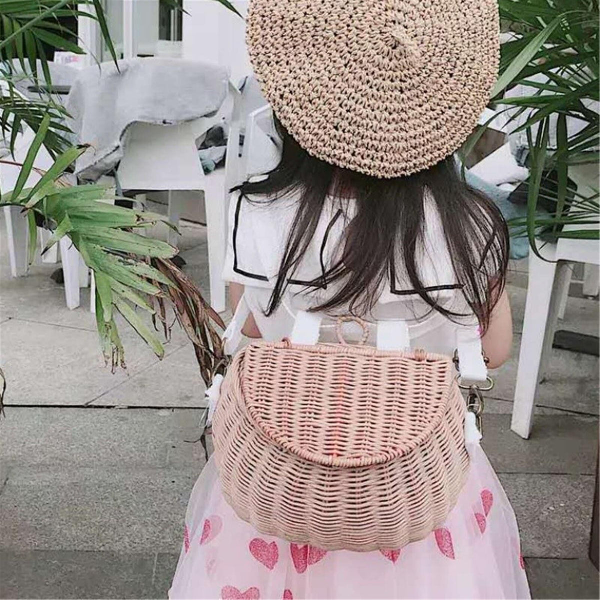 Compact wicker kids bike basket – shown in use