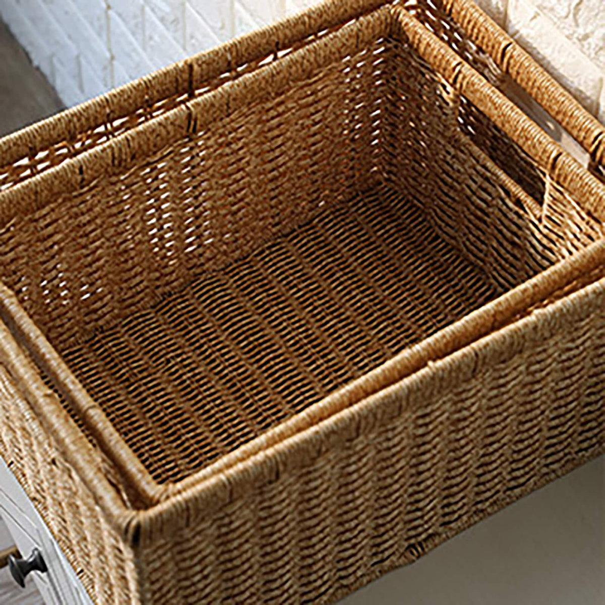 Rectangular handwoven rattan basket