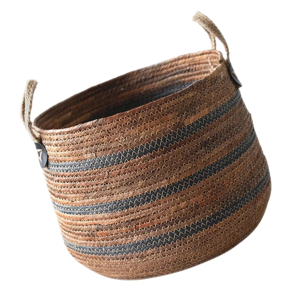 Slender Nordic rattan laundry basket with dark banding – another view (2)