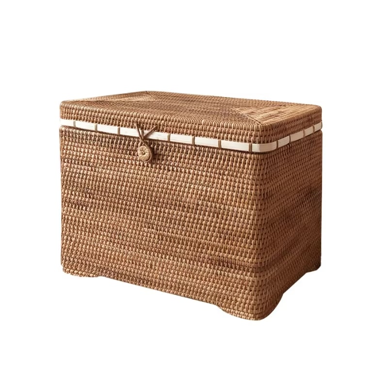 Large capacity vintage rattan laundry basket with openwork walls
