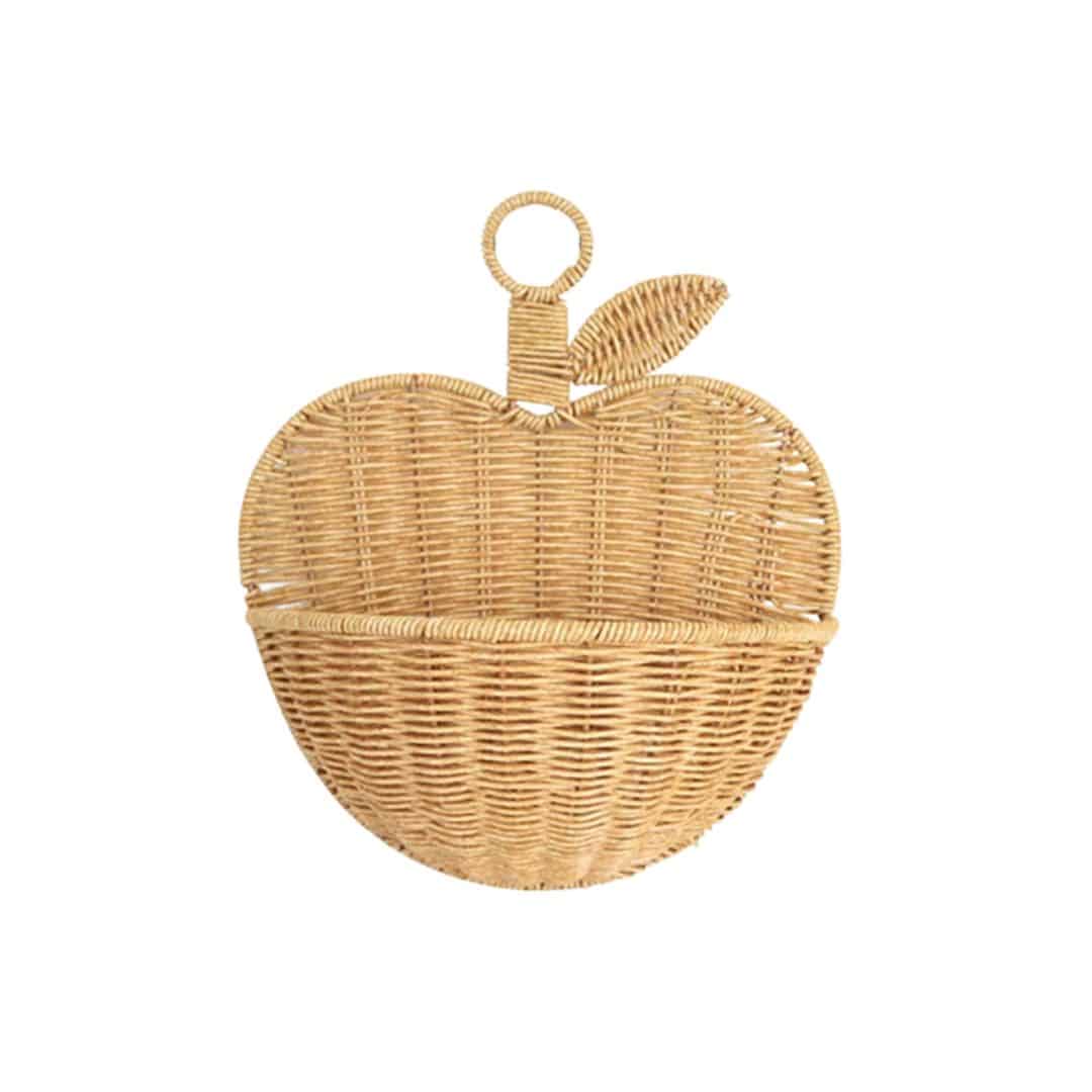 Apple-shaped rattan wall basket with an openwork weave
