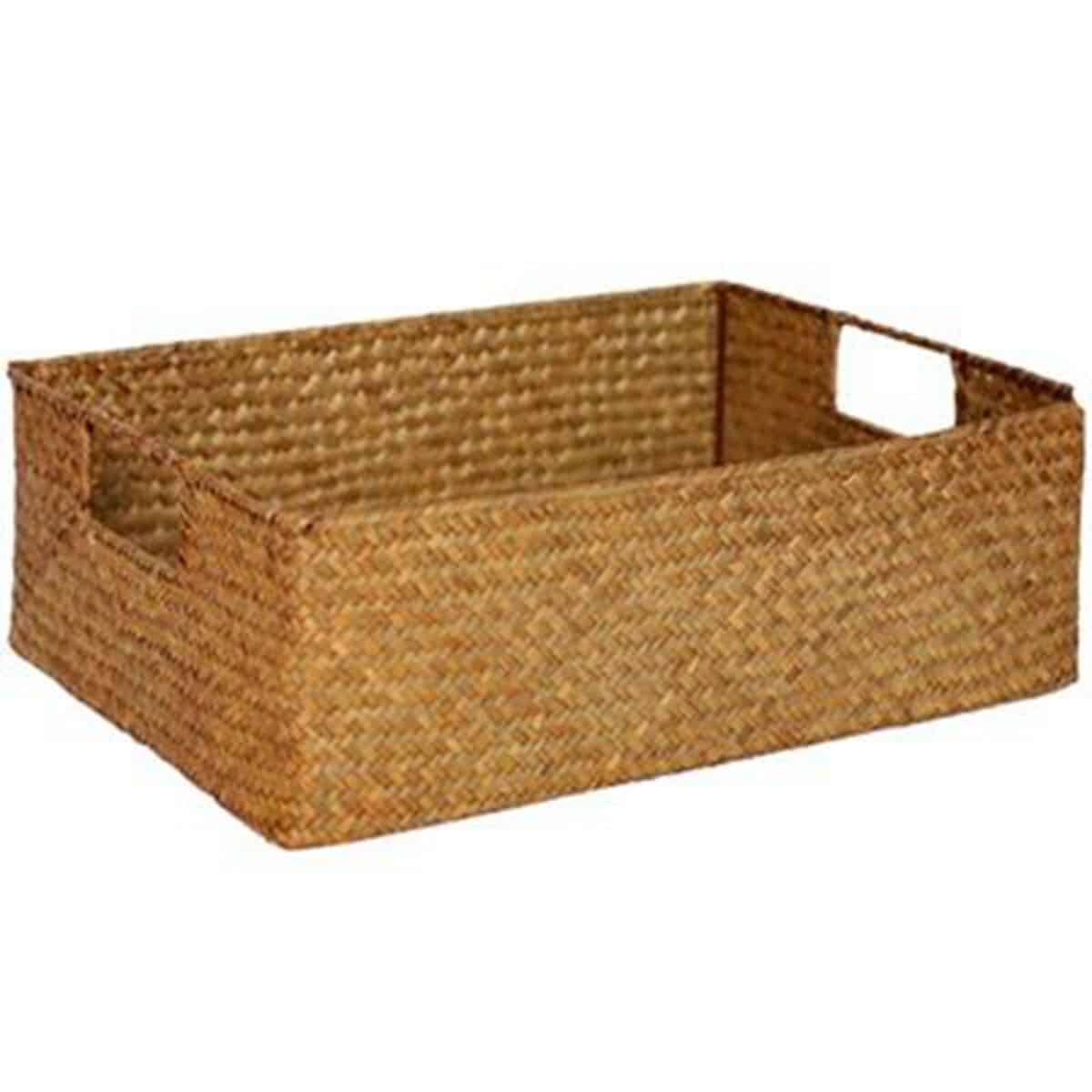 Natural fiber woven storage basket with sturdy handles