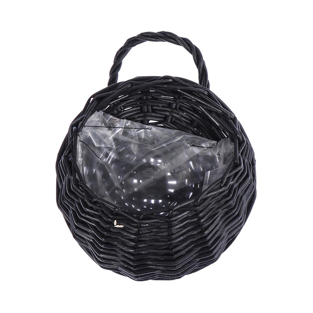 Black handmade rattan and wicker plant holder – S variant, another view