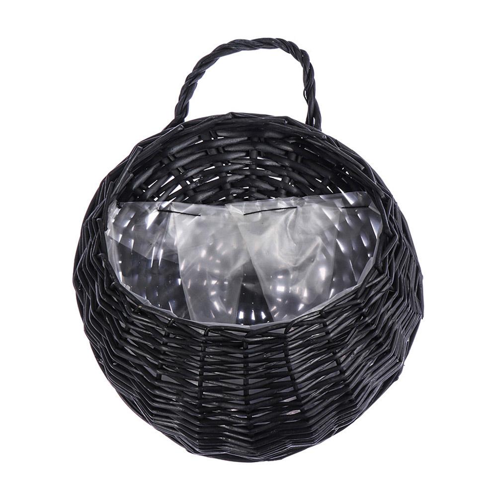 Black handmade rattan and wicker plant holder – another view