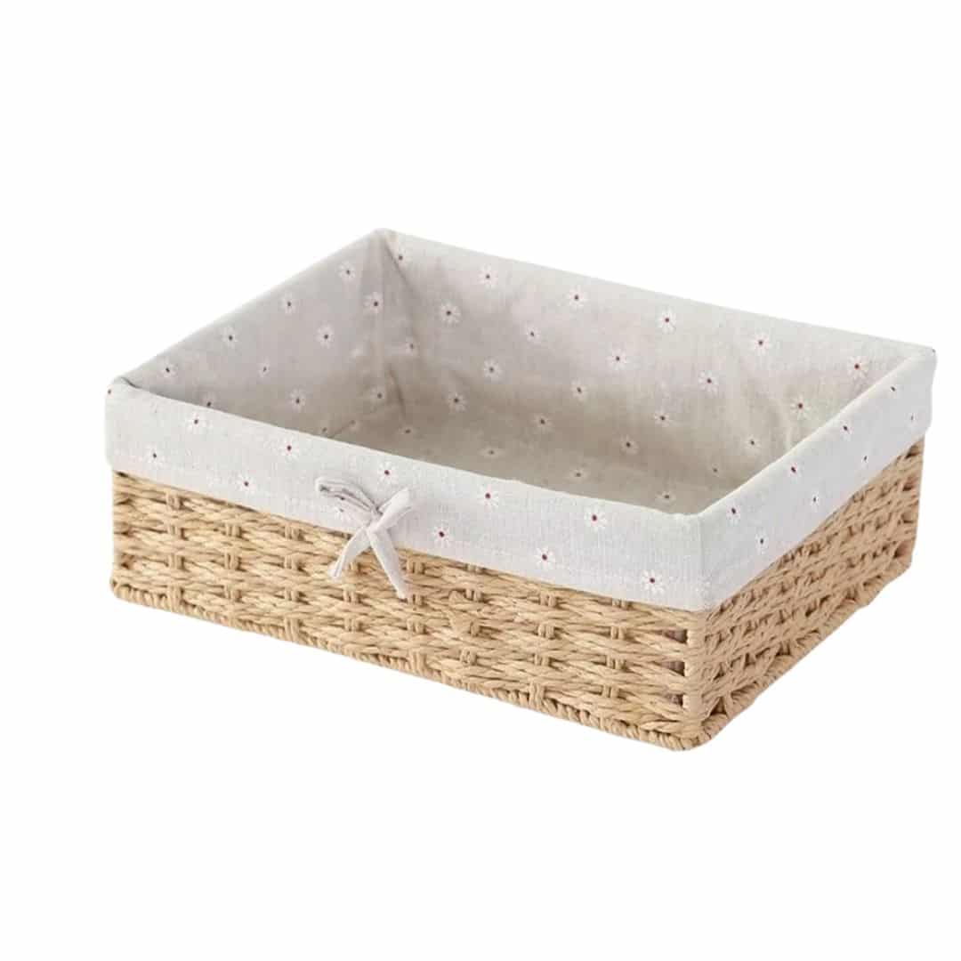 Retro rectangular rattan storage basket with a tight weave